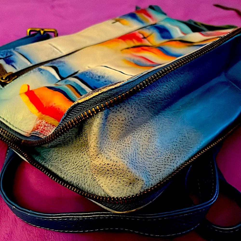 Anuschka- Modern Art Design Multi Colored Crossbody with Zipper Extension